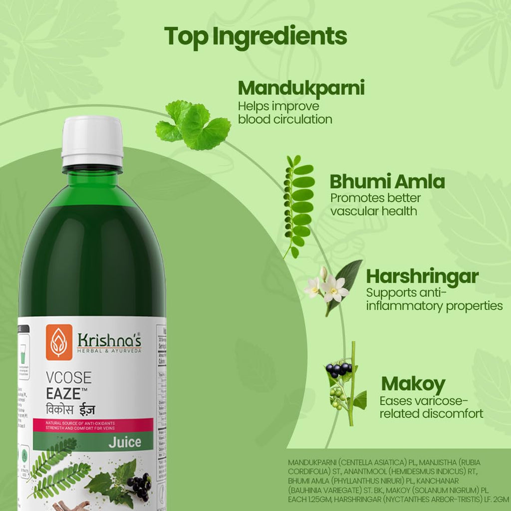 Krishna's Vcose Eaze Juice – Natural Source of Antioxidants - Herbal Juice for Comfort & Vitality – 1000 ml