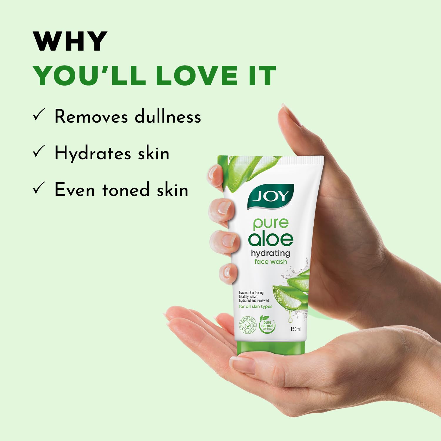 Joy Hydrating Aloe Vera Face Wash for Summers | Controls Excess Oil & Removes Dirt 150ml | Non Drying, Cooling Gel Face Wash