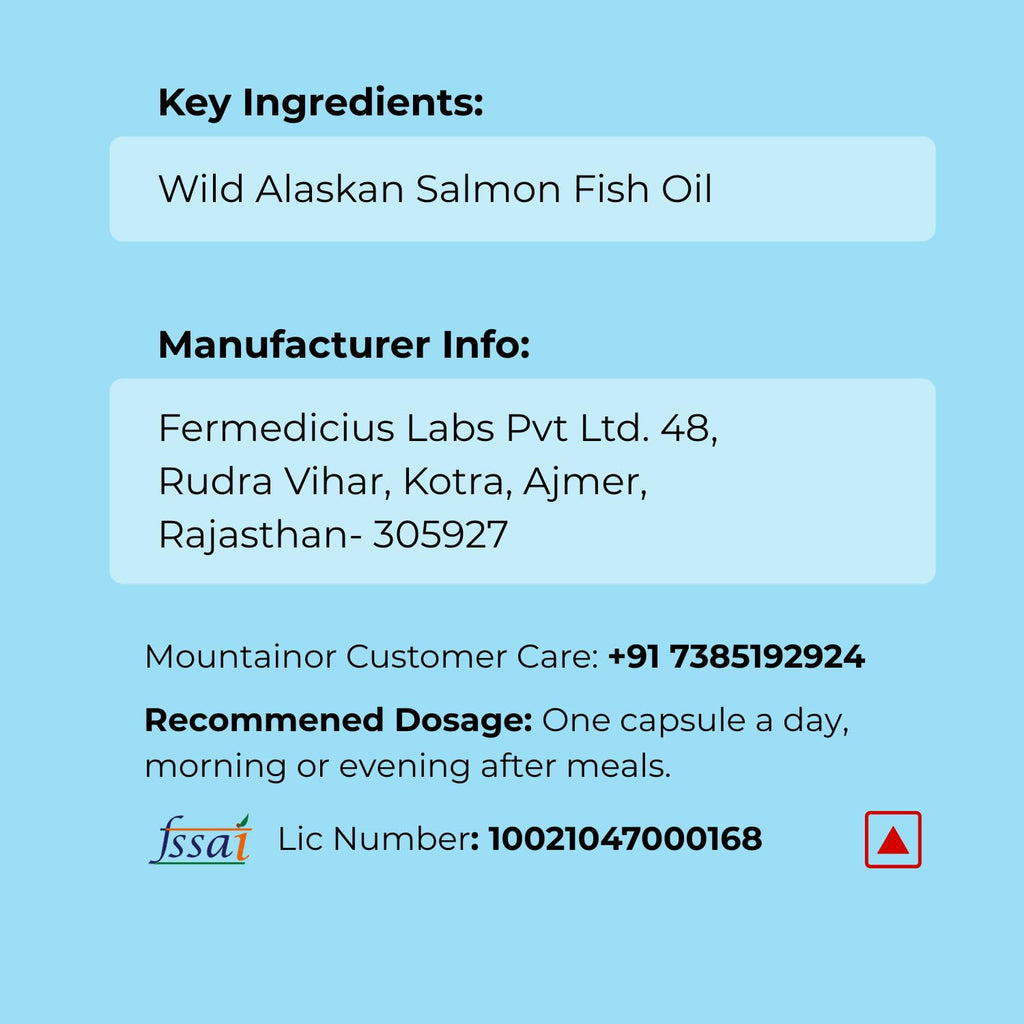 MOUNTAINOR Omega 3 Fish Oil 2500MG Triple Strength Contains - 1100mg EPA & 700mg DHA Per Serving Purified & Mercury Free with No Fishy Burps for Heart, Brain & Joint Health (60 Softgels)