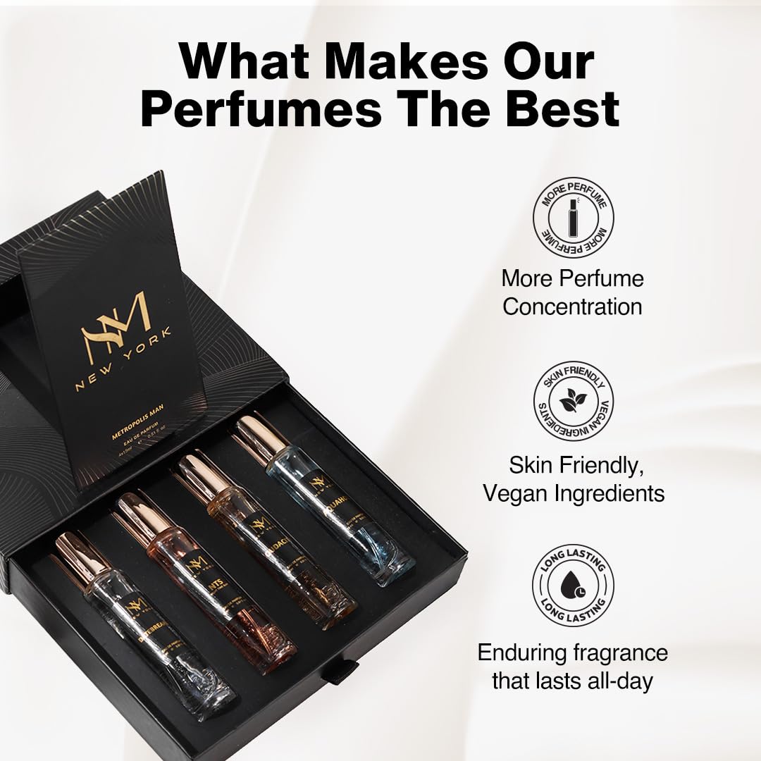 Nourish Mantra NM New York Metropolis Luxury Perfume Set Of 4 | Gift for man | long lasting perfume for man | luxury perfumes | Long Lasting EDP 15 ml Each