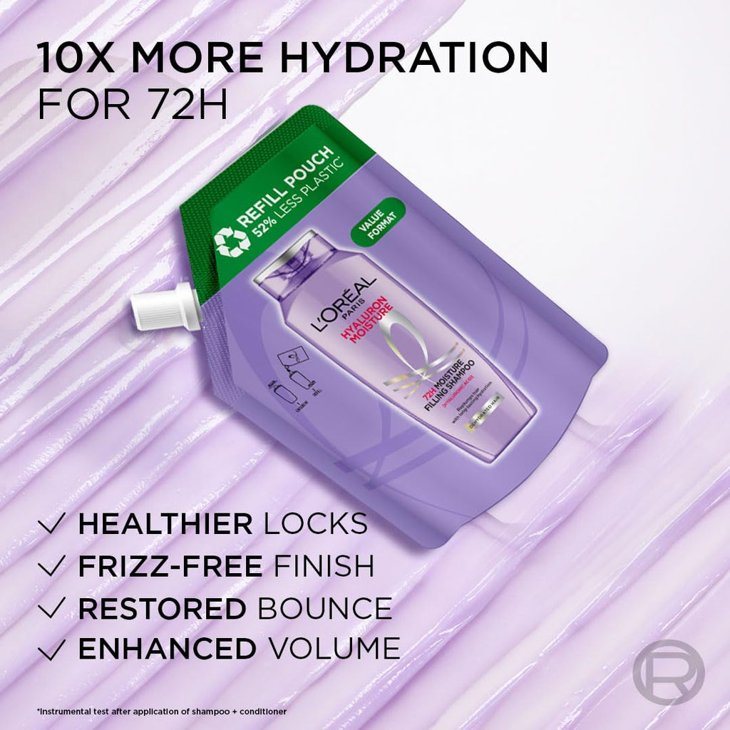 Lâ€™OrÃ©al Paris Hyaluron Moisture Shampoo Refill With Hyaluronic Acid For 72 HR Hydrated Hair, 500ml