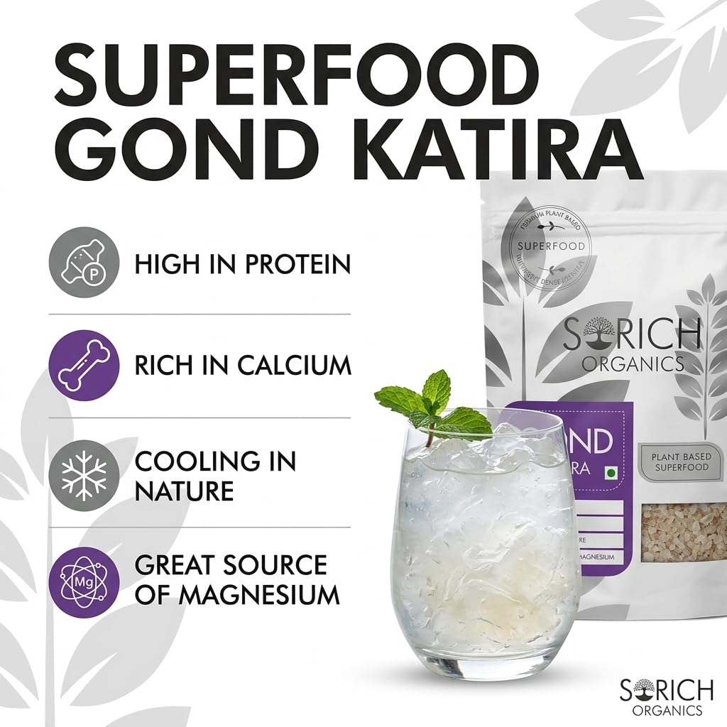 Sorich Organics Pure Gond Katira (Tragacanth Gum) Natural Edible Gond 200g| Cooling Ayurvedic Superfood for Summer Drinks, Falooda & Sweets | Supports Digestion, Hydration & Skin Health