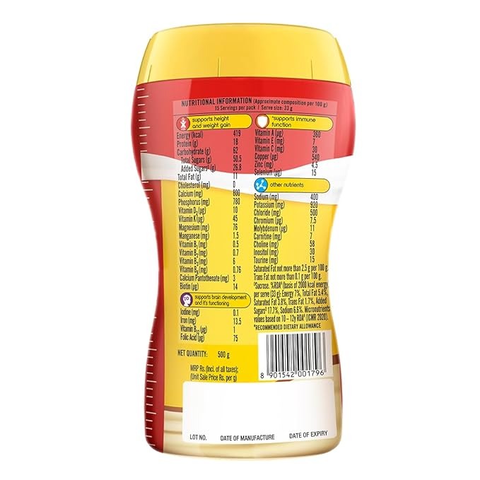 Complan Nutrition Drink Powder for Children Kesar Badam Flavour - 500 gms Jar