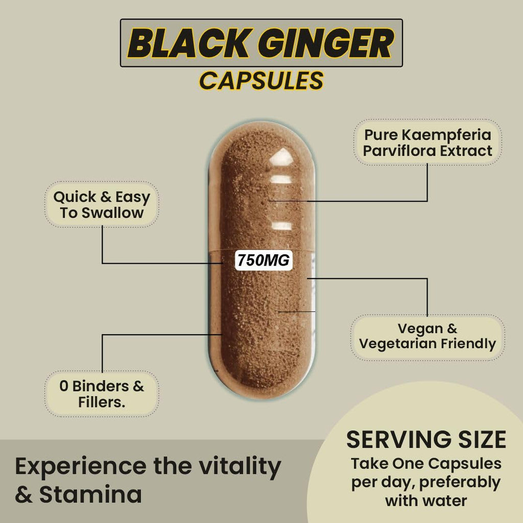 Black Ginger Capsules 500mg (60 Capsules) Which Improves Digestion & Boosts Immunity