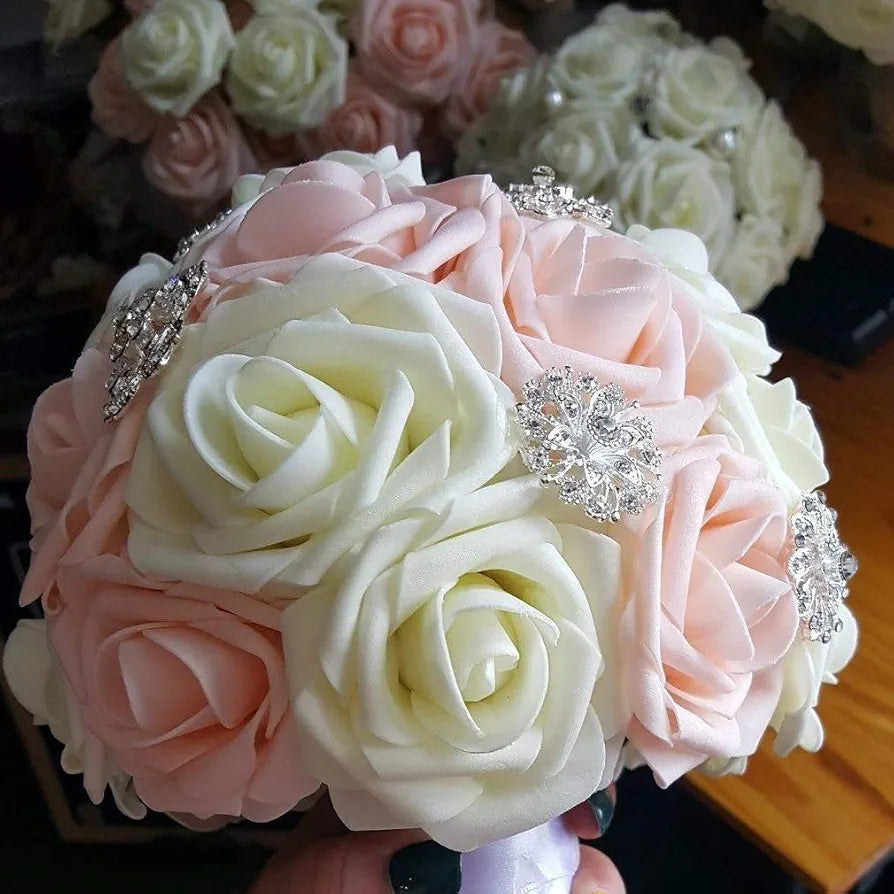 Artificial Flowers Blush Fake Roses Real Looking Foam Roses with Stem Blush