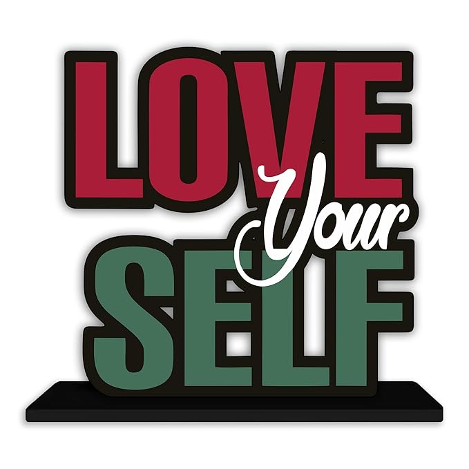 Artvibes Wooden Idols and Figurine Love Your Self Quotes Table Decor for Office Desk Alphabet Showpiece | Home Decoration Item