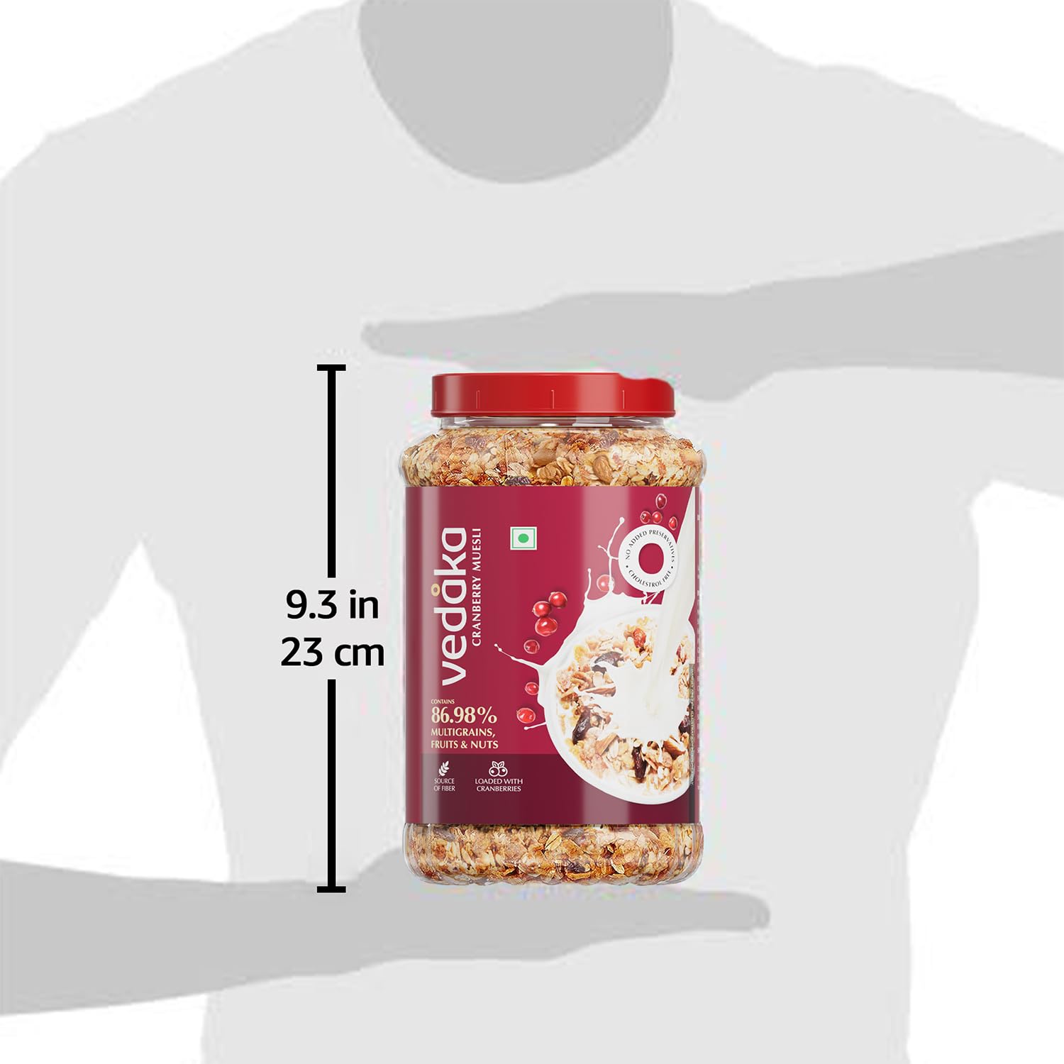 Vedaka Cranberry Muesli | 1 Kg | Jar | Contains 86.98% Dry Fruits, Nuts and Multigrains | Loaded with Cranberries | Source of Fiber | No Added Preservatives | Breakfast Cereal