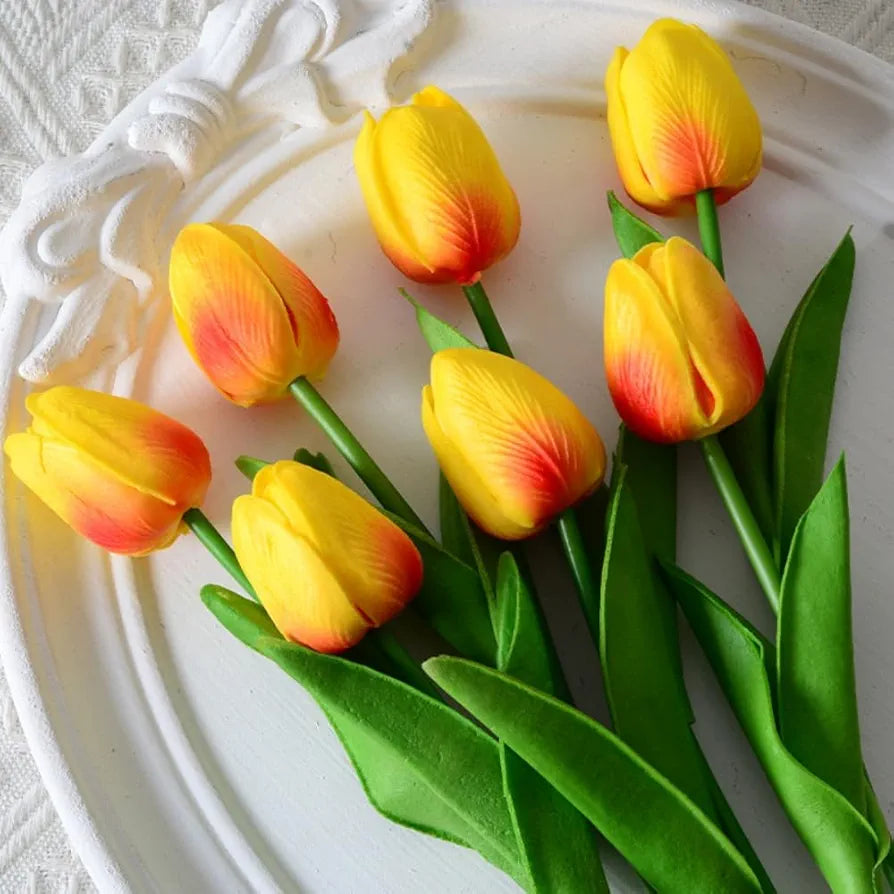 PU Real Touch Tulips Artificial Flowers 10 Pcs Flowers Arrangement Bouquet Orange