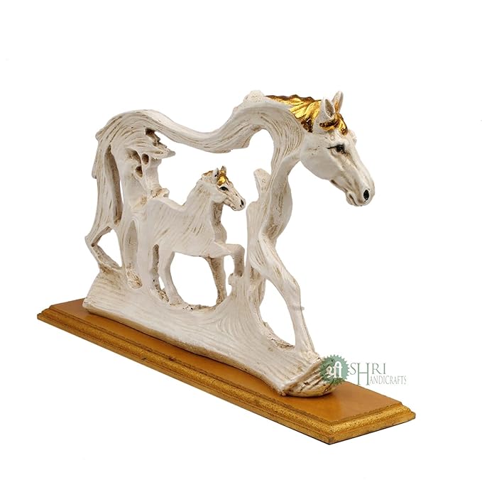 Indicast Resin 8" Inch Action Handmade Vintage Horse Statue With Baby Horse Antique Finish Animal Figurines Gifts | White