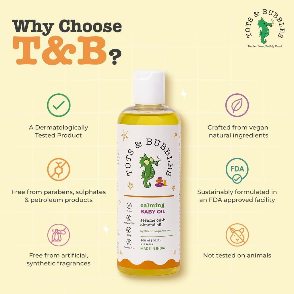 Tots & Bubbles Calming Baby Massage Oil with Sweet Almond & Olive Oil - 300 ml