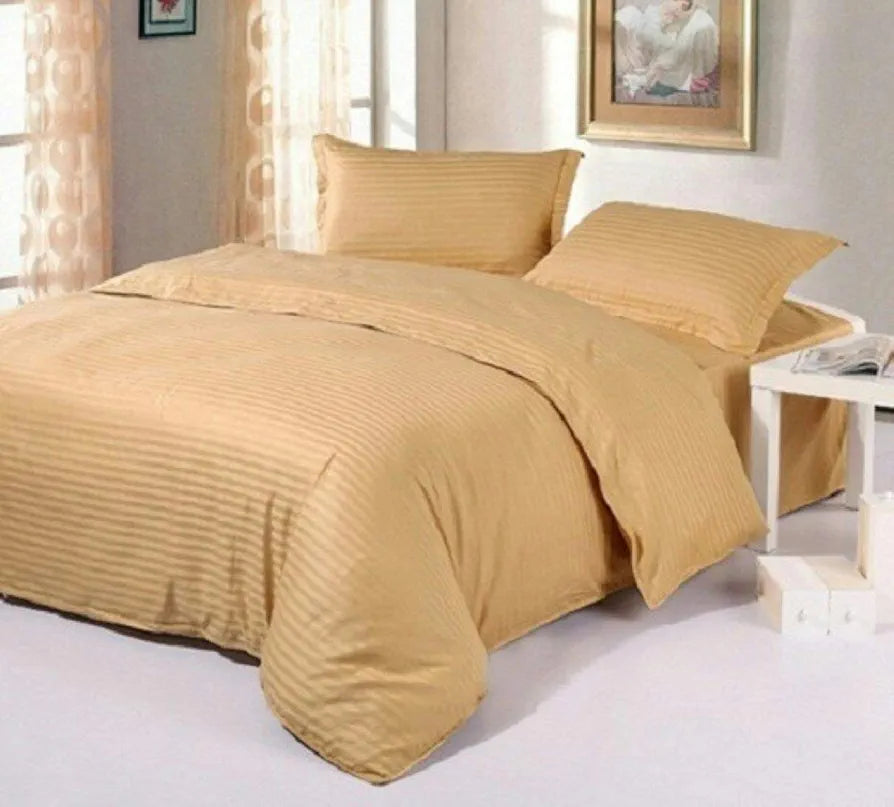 Purav Light Microfiber Flat Double Bed Bedsheet Plain Striped Cotton Bedsheet with 2 Pillow Covers for King Size Bed 340 TC Breathable Wrinklefree Brown Color