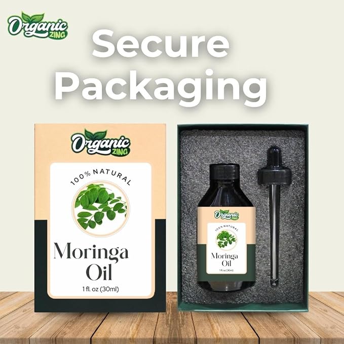 Organic Zing Moringa Oil for Skin, Face, Hair Care, Aromatherapy & Massage - 30 Ml