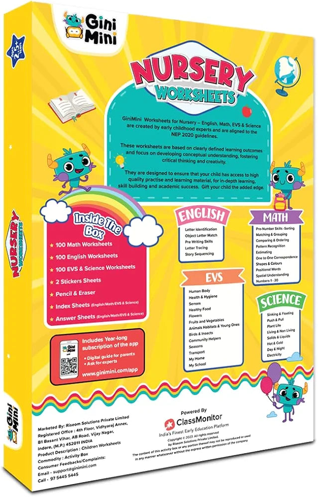 GiniMini 300 Nursery Worksheets for 2 3 4 5 6 Years, Fun Learning Activities, Return & Birthday Gifts for Boys, Girls