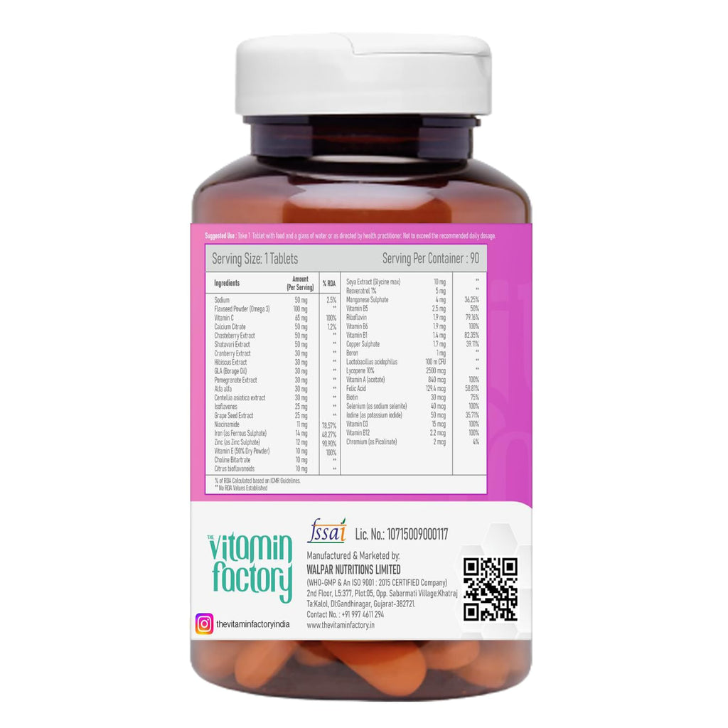 The Vitamin Factory Multivitamin For Women |Multimineral, Ginseng, Grape Seed Extract |Boost Immunity, Energy, and Skin Health- 90 Vegetable Tablets