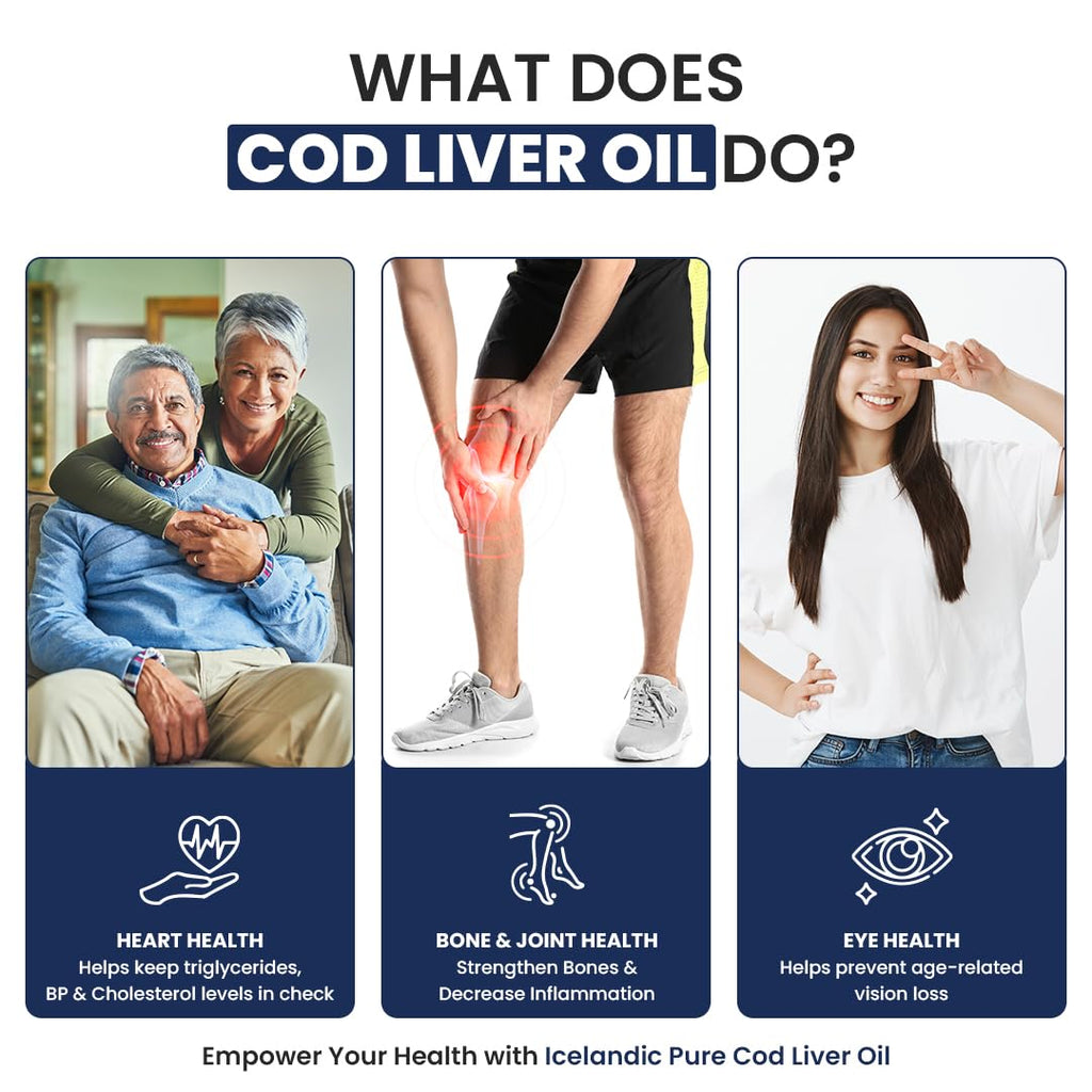 Naturyz Imported Icelandic COD Liver Oil Capsules with Natural Omega 3 (EPA & DHA), Rich in Vitamin D & A, Mercury Free, Immunity, Skin, Eye, Muscle & Joint Health Softgels, 100 Count, Pack of 1