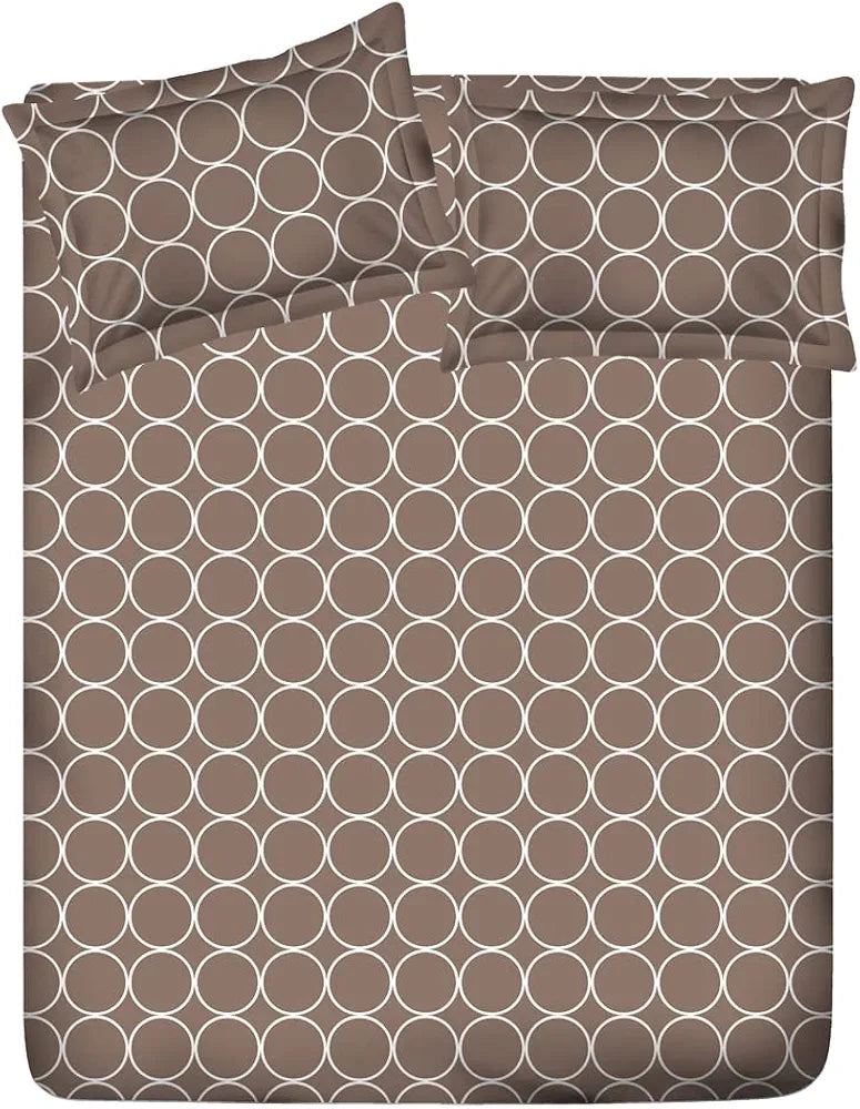 Layers Classic Cotton Bedsheet Set for All Seasons Lightweight 104 TC Queen Size Brown Circle Geometry Pattern