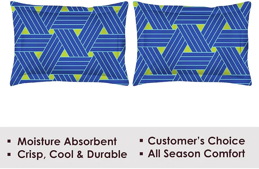 Layers Cotton Rich Bedsheet for Double Bed King Size with Pillow Cover Set 225 TC Blue