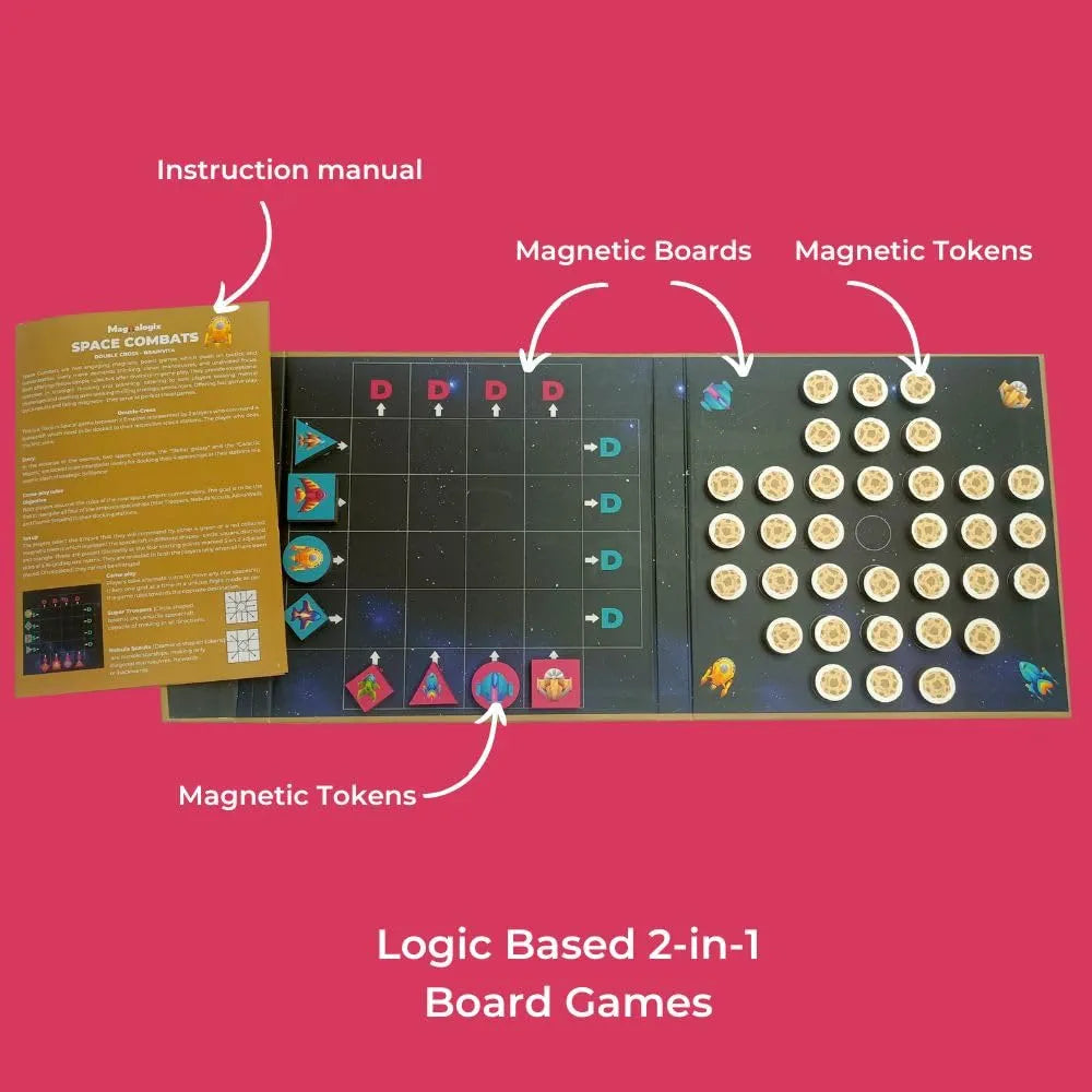 Pelikas Toyz Magnalogix Magnetic Travel Games for Kids 7+ Years Old Gifts for Boys Girls Strategy Logic Games - Double Cross & Brainvita - 2 in 1