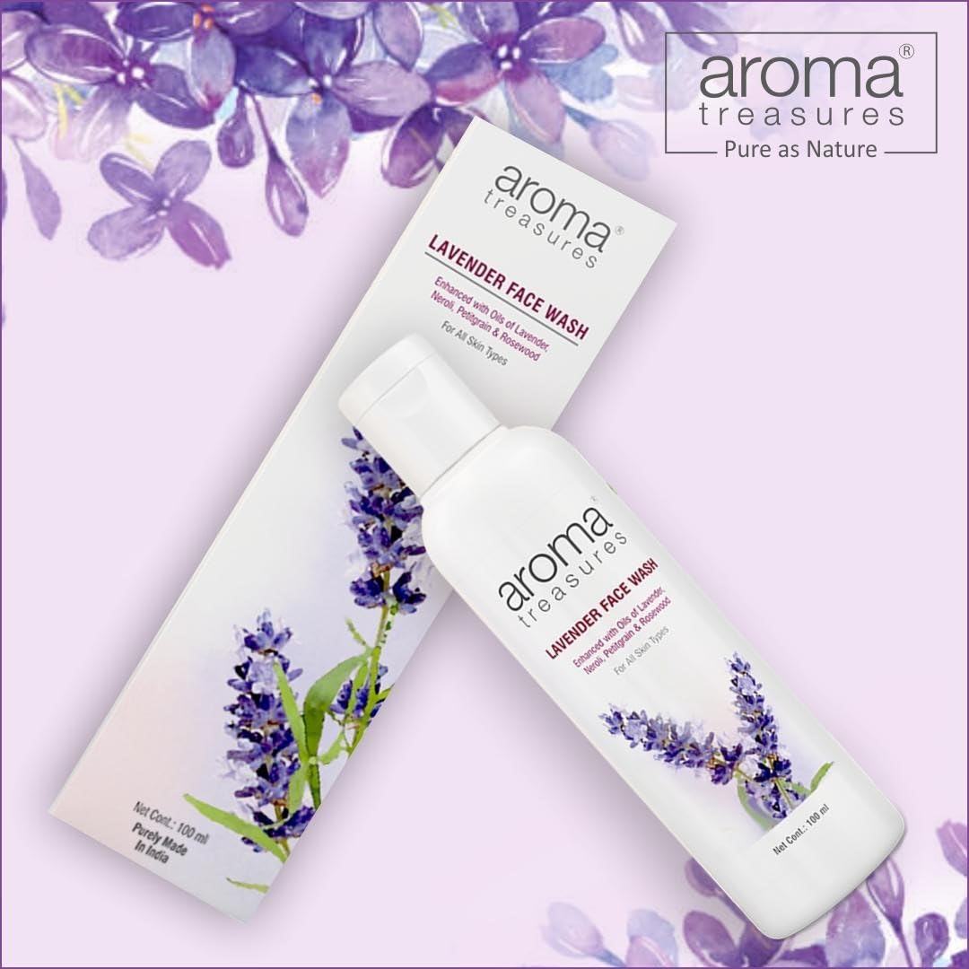 Aroma Treasures Lavender Face Wash for Men & Women | Gentle Daily Cleanser with Neroli, Rosewood & Petitgrain Oils | Acne Control, Oil Balance & Refreshing Glow Facewash – 100ml