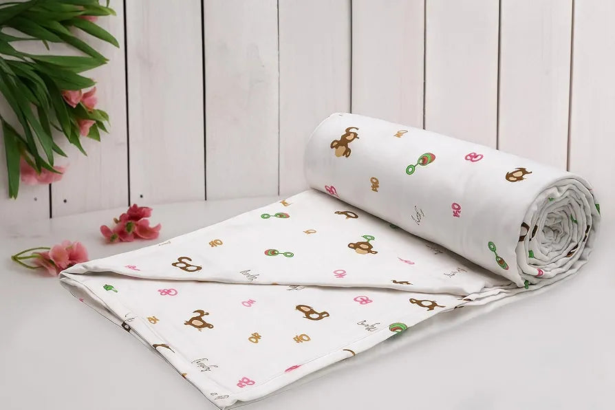 Trance Home Linen 150 GSM Pure Cotton Reversible Dohar Double Bed Size AC Blanket Comforter Soft Light-Weight Bed Blanket Colour White Toys