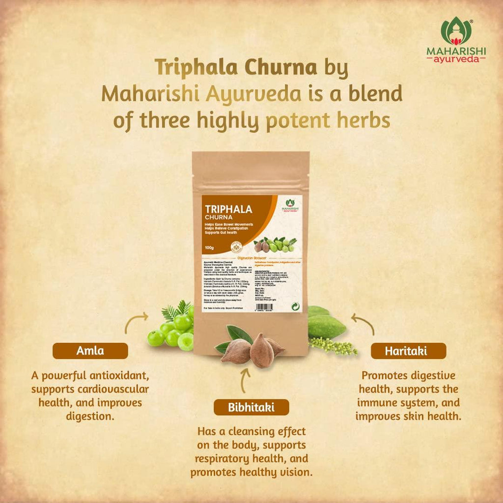 Maharishi Ayurveda Triphala Churna 100 gm | Triphala Powder with Haritaki, Amalaki, Vibhitaki | For Bowel Movement | Relieves Constipation | For Digestion, Gut Health, Gas & Acidity Relief