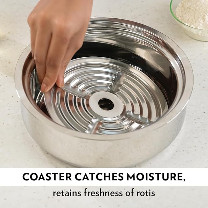 Borosil Stainless Steel Insulated Roti Server | 1.1 Litres | Silver