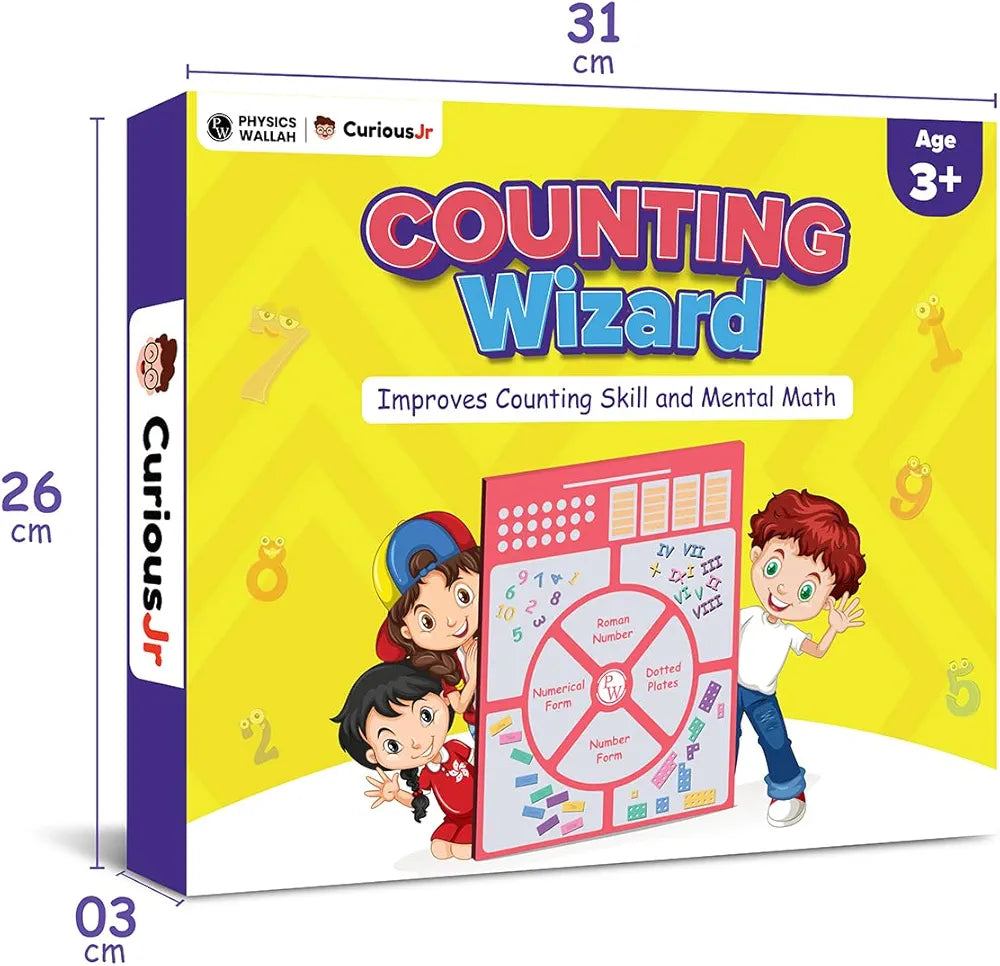 PW Curious Jr. Counting Wizard Math Learning Set, Wooden Board with Number Cards, Counting Sticks, Word Form