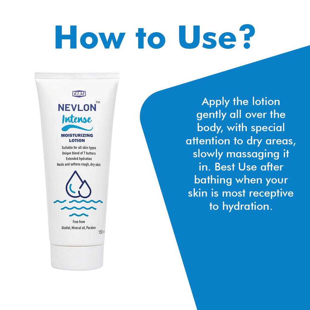 KLM Nevlon Intense Moisturizing Lotion, 150ml | Unique Blend of 7 Butters, Extended Hydration | Suitable for All Skin Types