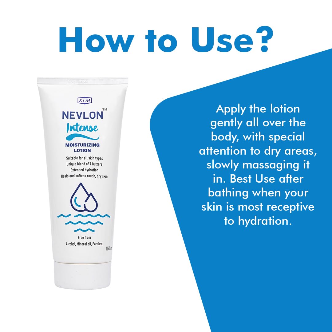 KLM Nevlon Intense Moisturizing Lotion, 150ml | Unique Blend of 7 Butters, Extended Hydration | Suitable for All Skin Types
