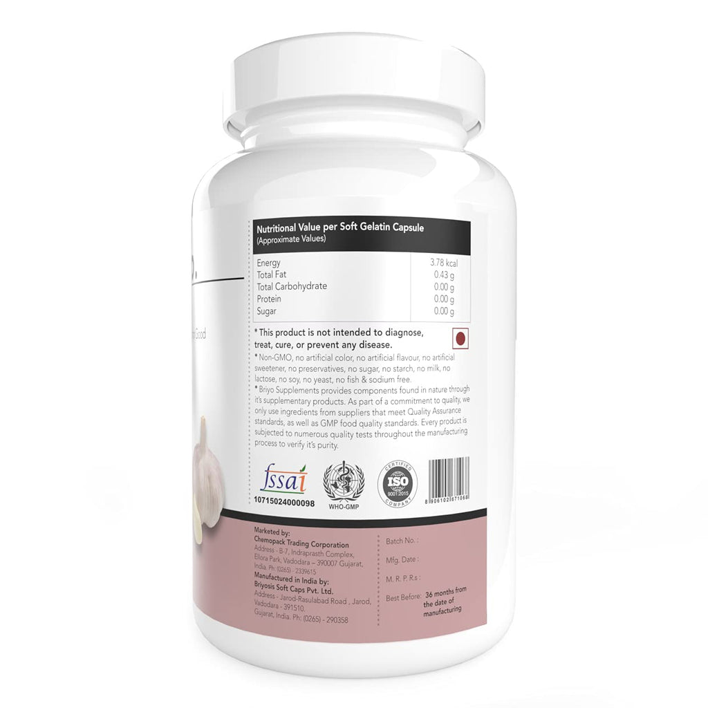 Briyosis Odorless Garlic Softgels -60 Softgels- Allicin Rich Pure Garlic Oil Supplement