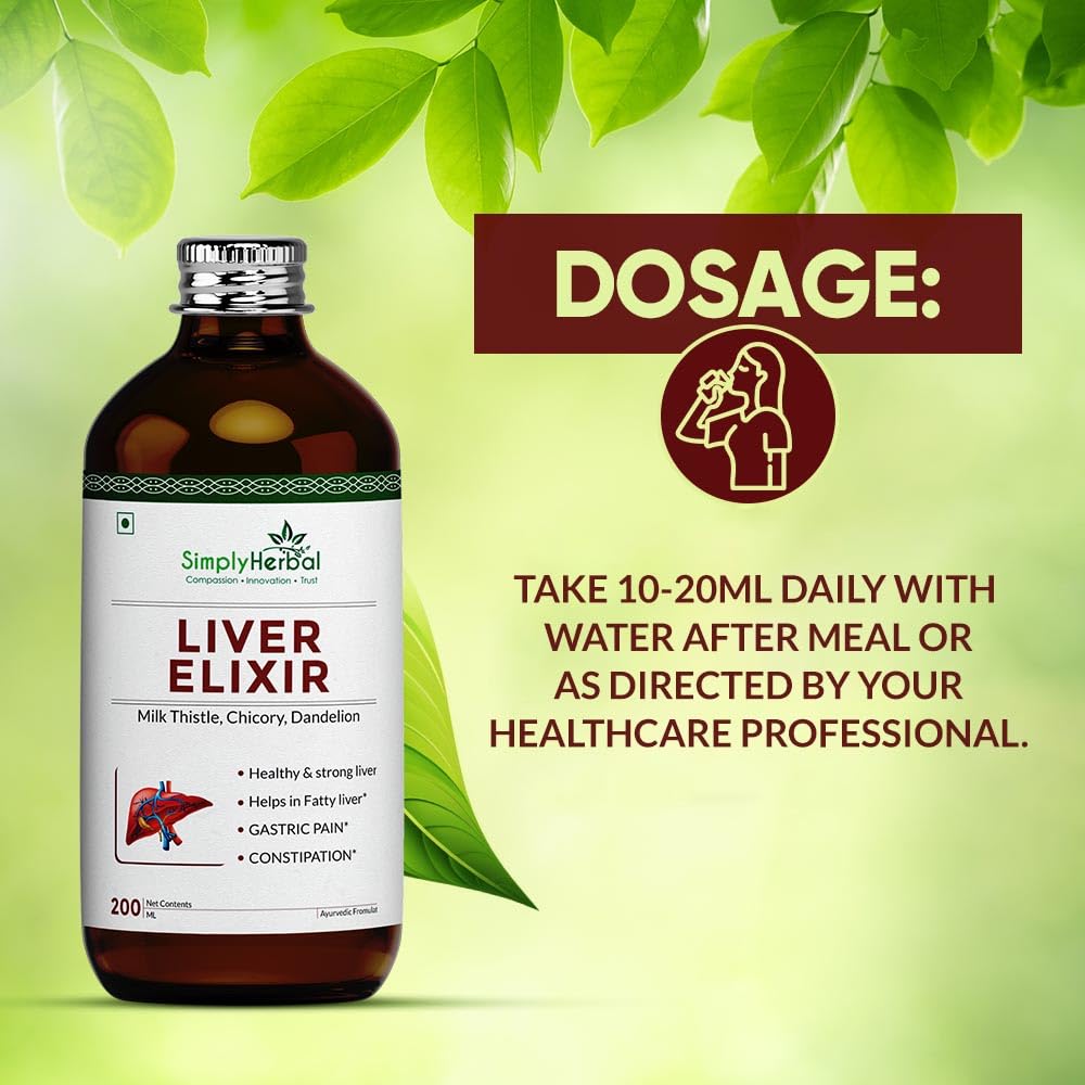 Simply Herbal Super Liver Elixir, Milk Thistle, Chicory, Dandelion | Healthy & Strong Liver, Boost Metabolsim & Improves Digestion (Pack of 1) 200ml each