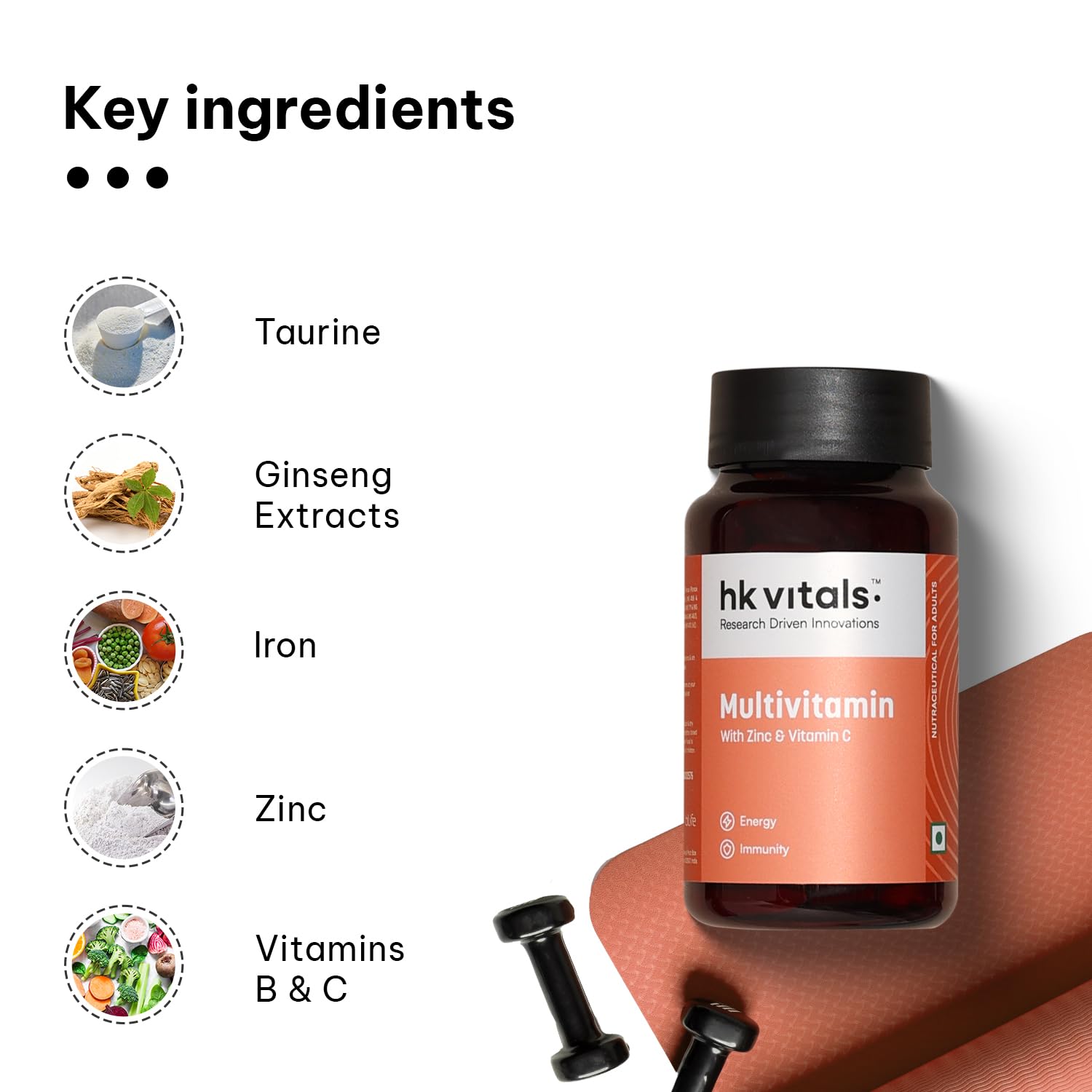 Hk vitals Multivitamin For Men and Women (30 Tablets) | With Zinc, Vitamin C, Vitamin D3, Multiminerals & Ginseng Extract