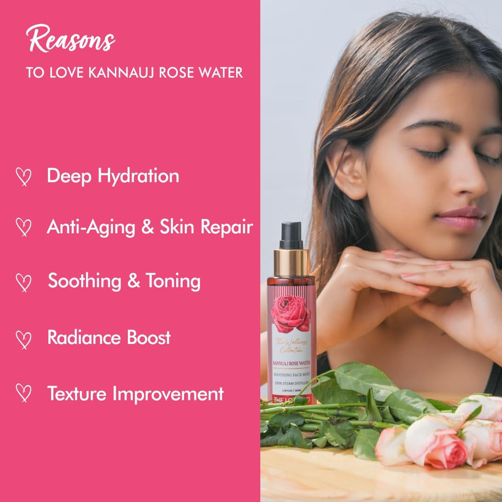 THE LOVE CO. Rose Water 100ml - Steam Distilled for Skin,100% Pure and Natural Face, and Hair - Authentic Kannauj Gulab Jal - Soothing Skin Toner Spray - Paraben, Alcohol, and Chemical-Free