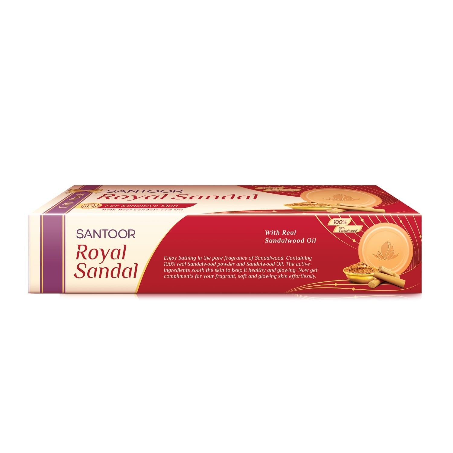 Santoor Royal Sandal Bathing Soap for Sensitive Skin - 150 gms (Pack of 3)