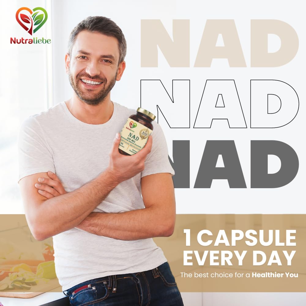 Nutraliebe NAD (Nicotinamide Adenine Dinucleotide) Pure 300mg - Cellular Energy and Repair Formula, 90 Capsules