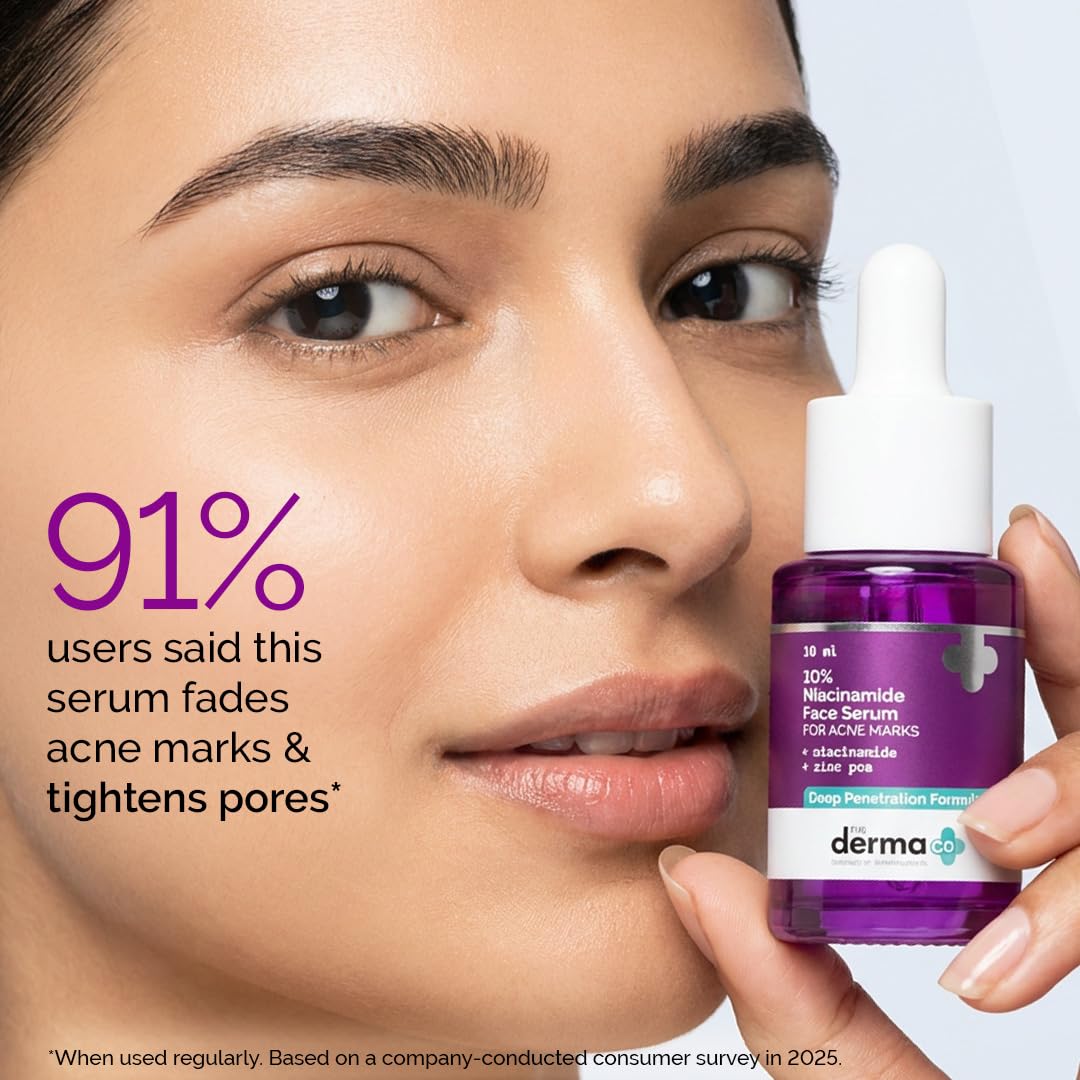 The Derma Co 10% Niacinamide Serum with 2% Zinc, Powered by Deep Penetration Formulaâ„¢ | Fades Acne Marks, Controls Oil & Reduces Dark Spots | 10 ml
