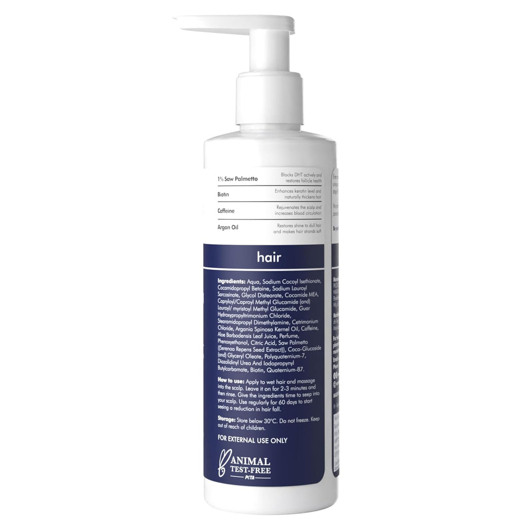 Man Matters DHT Blocking Anti Hair Fall Shampoo 200ml | Paraben & Sulphate Free | With 1% Saw Palmetto, Biotin, Caffeine & Argan Oil | No Side Effects