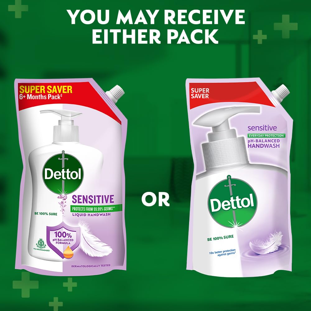 Dettol Liquid Hand wash Refill, Sensitive, 675ml | pH Balanced | 10x Better Germ Protection