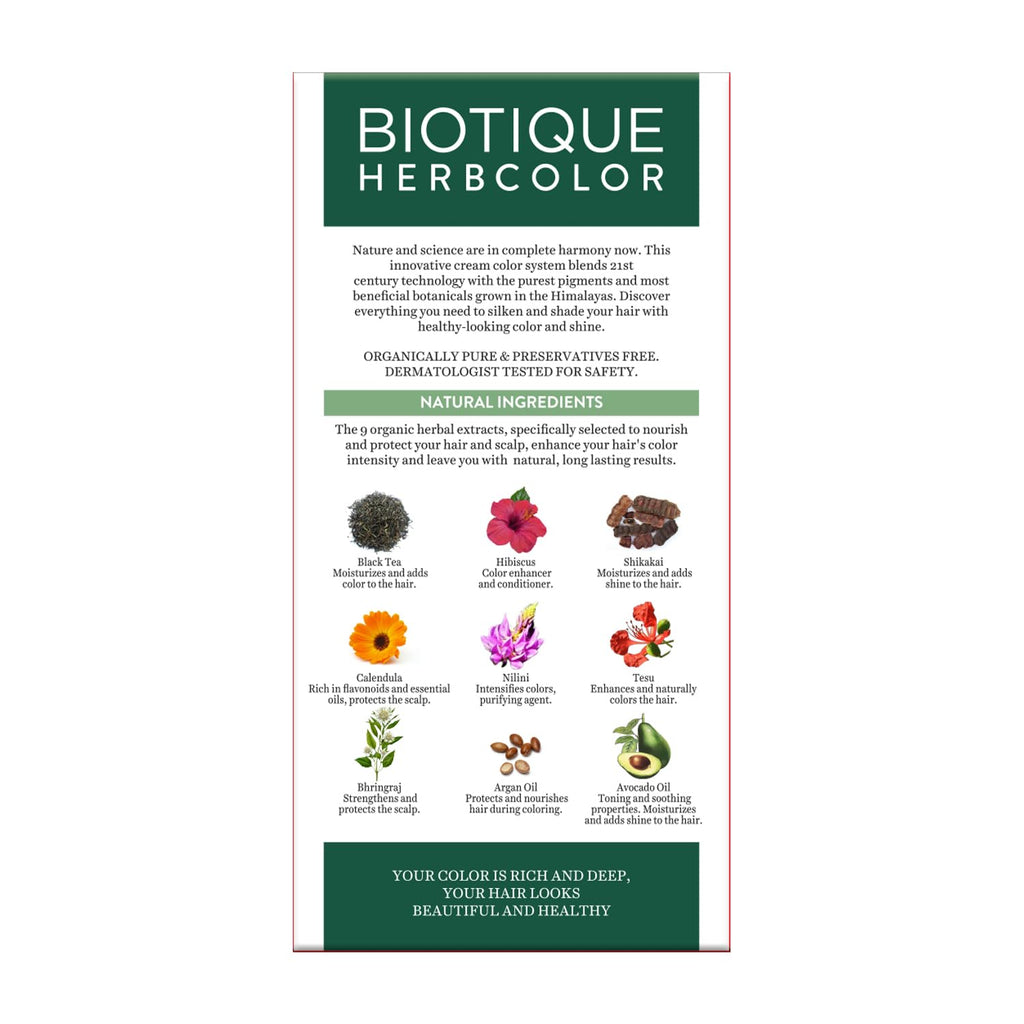 Biotique Herbcolor Conditioning Hair Colour l Ammonia Free Hair Color l 9 Organic Herbal Extracts l Natural and Healthy Shine l 50g + 110ml| Natural Black 1N (Pack of 1)