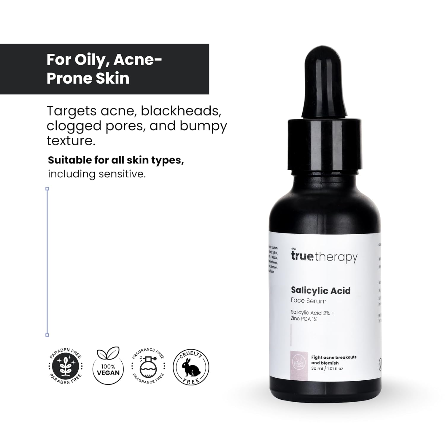 The True Therapy 2.0% Salicylic Acid with Zinc PCA Face Serum for Acne Prone Skin to Treat Acne, Blackheads, Dark Spot, Reduces Blemishes, Excess Oil, Breakout and Enlarge Pores - 30 ml