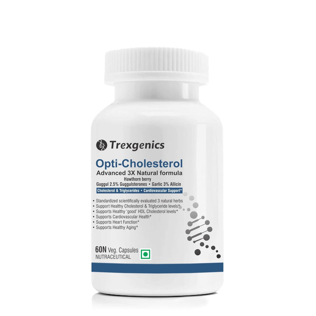 Trexgenics OPTI-CHOLESTEROL Support 3X Herbs, Cardiovascular, Blood Pressure, Triglycerides Support VEGAN & NON-GMO (60 Veg. Capsules) (Pack of 1)