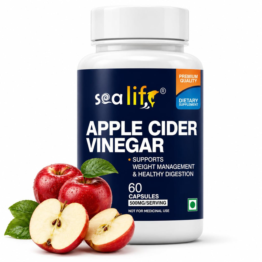 Sea Life Apple Cider Vinegar 500mg Capsules for Weight Loss Management (60 Veg Capsules),Boost Energy | Supports managing blood sugar levels | Improves Cholesterol Levels.