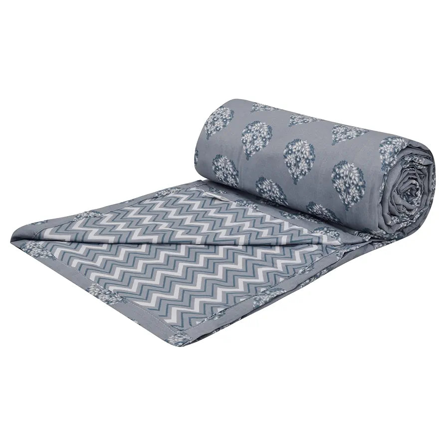 Trance Home Linen 150 GSM Pure Cotton Reversible Dohar Single Bed Size Ac Blanket Comforter Soft Light-Weight Bed Blanket 56 X 88 Inch Colour Aurora Grey