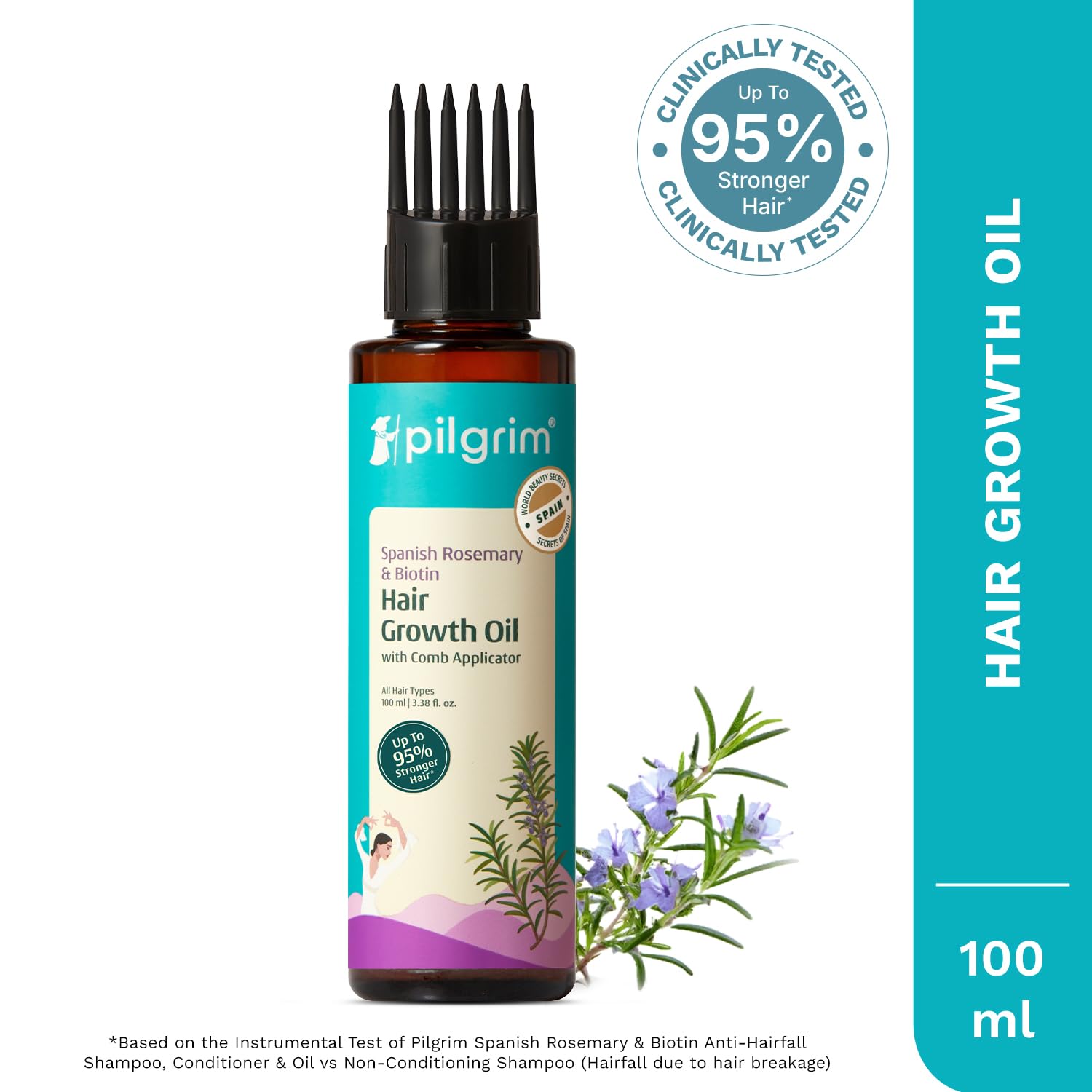 Pilgrim Spanish Rosemary & Biotin HairGrowth Oil to Control Hair Fall & Strengthens Hair 100ml | Rosemary essential oil for hairgrowth | Reduces Hairfall | Strengthens Hair I For Women and Men