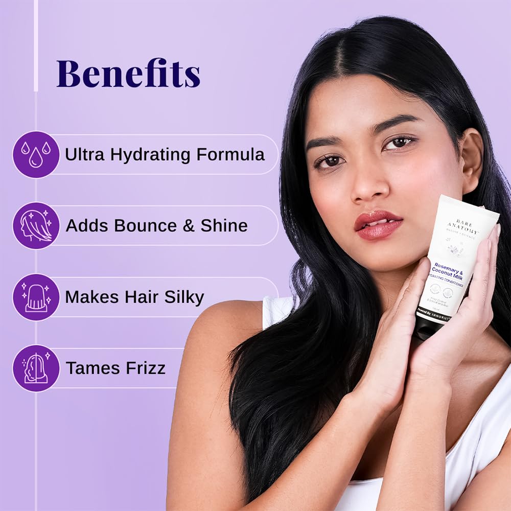 Bare Anatomy Nature X Science Rosemary & Coconut Milk Hydrating Conditioner|Natural Conditioner For Dry, Dull & Frizzy Hair|Sls & Paraben Free Conditioner For Women & Men|150 millilitre (Pack of 1)