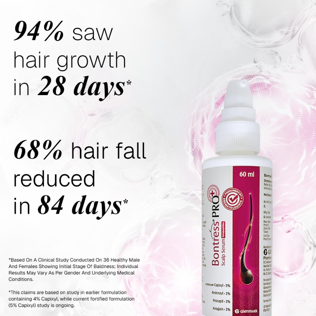 Bontress PRO+ Scalp Serum | Powered by Pro Active Peptides â€“ 5% Capixyl, 3% Redensyl, 3% Anagain, 3% Procapil | Dermat recommended Hair Growth Serum | 94% Users Reported Hair Growth in 28 Days