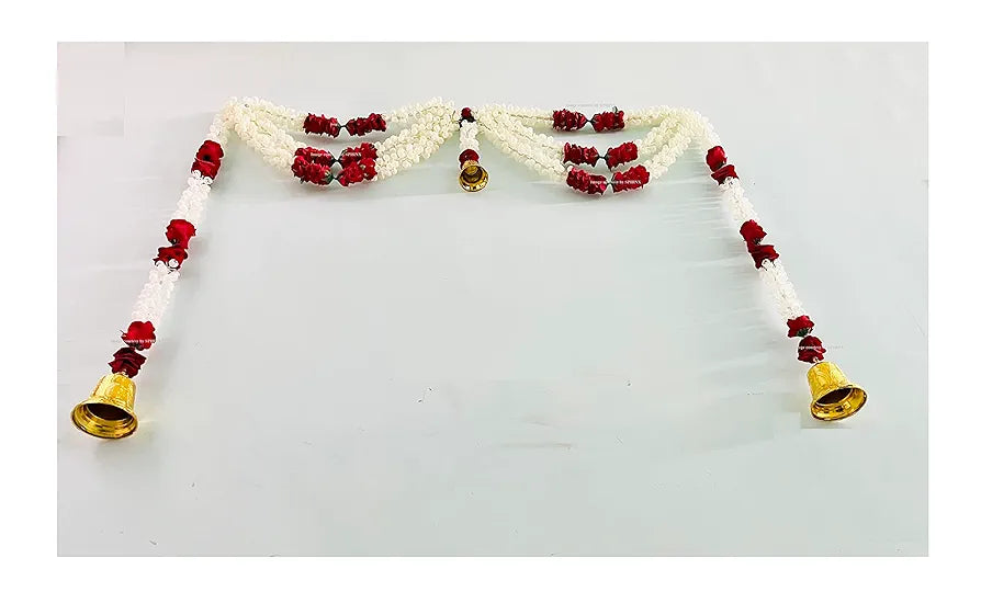 Artificial jasmine and roses Door Toran Triple line with Bells
