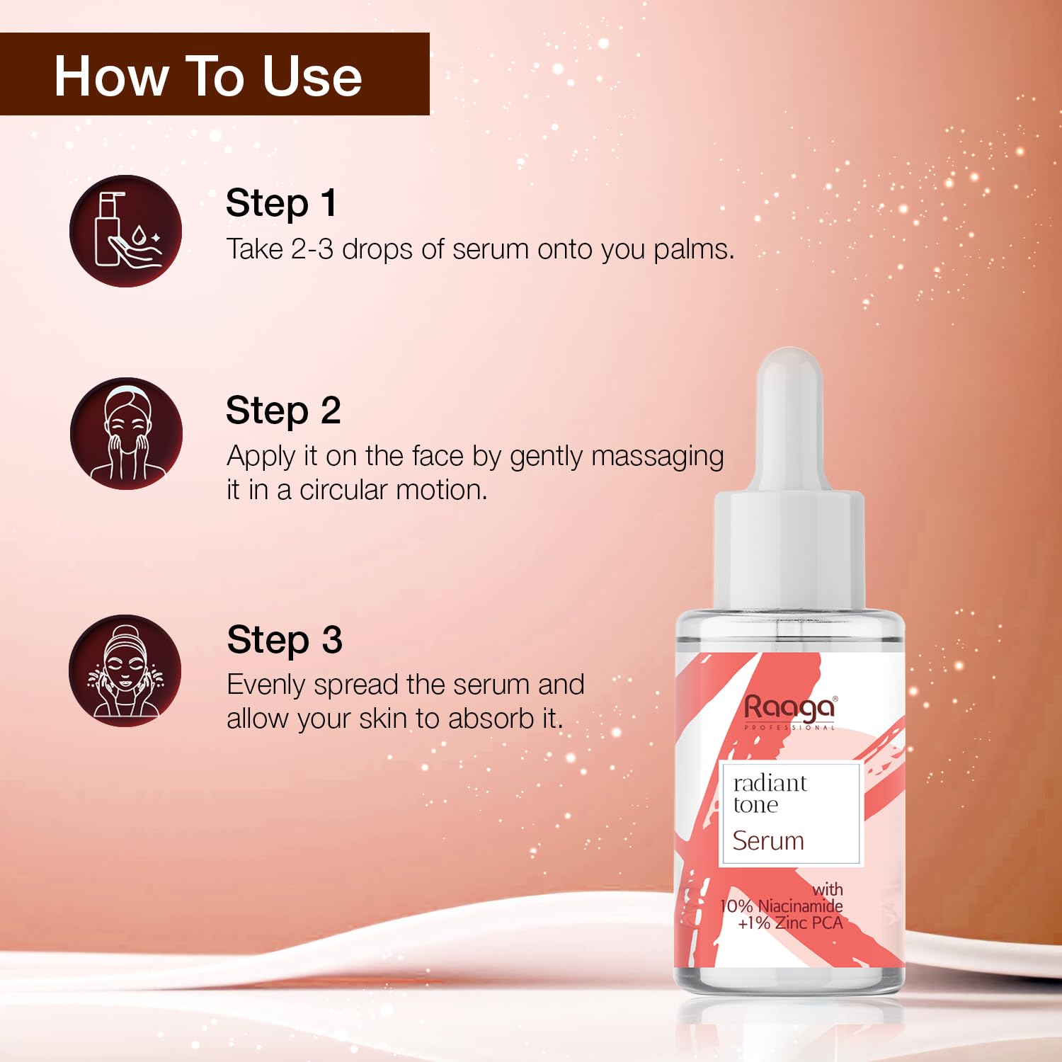 Raaga Professional Radiant Tone Serum with 10% Niacinamide and 1% Zinc PCA | Paraben Free, Sulphate Free, Dermatologically Tested (30 ml)