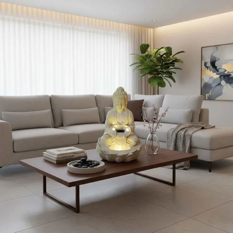 Alila Meditating Kamal Buddha Water Fountain Statue for Home Living Room Decor 21inches 53cm