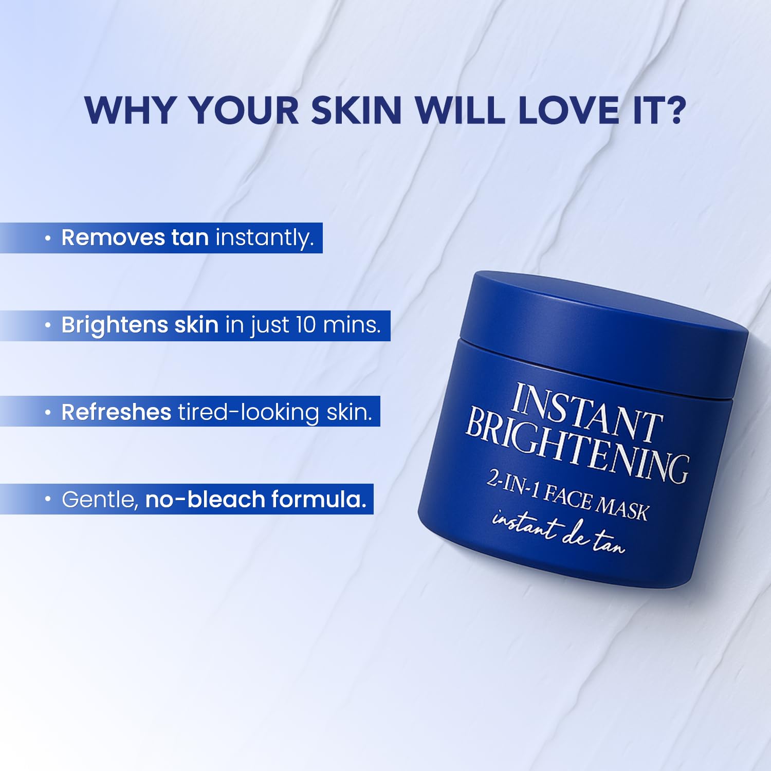 BELLAVITA Instant Brightening 2-in-1 Face Mask | Instant Tan Removal | Instant Skin Brightening | No Bleach Formula | Face Mask for Summer | Dark Spot Reduction | For Men | 45 g